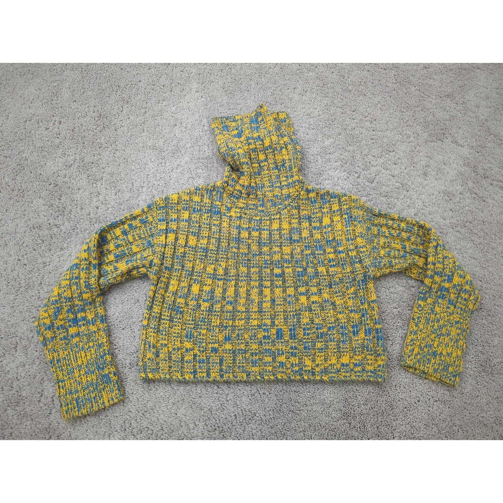 Urban Outfitters Sweater Womens Small Yellow Blue Turtleneck Long Sleeve Cropped